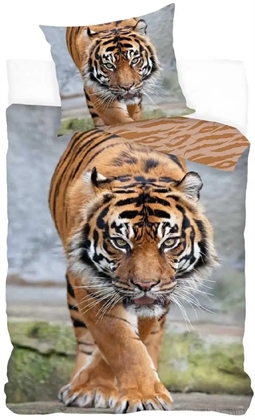 Sengetøj 140x200 cm - sengetøj med tiger - Vendbar dynebetræk - 100% bomulds sengesæt